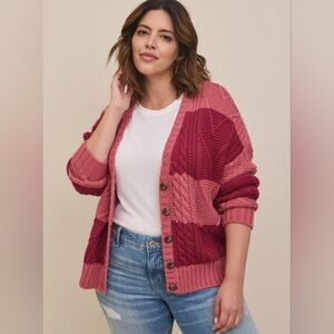 Torrid Pink Striped Cable Knit Cardigan Sweater - Size 1X
